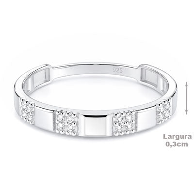 Anel de Prata com Zircônias - 68019