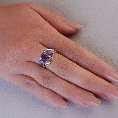 Anel de Prata com Ametista - 68087