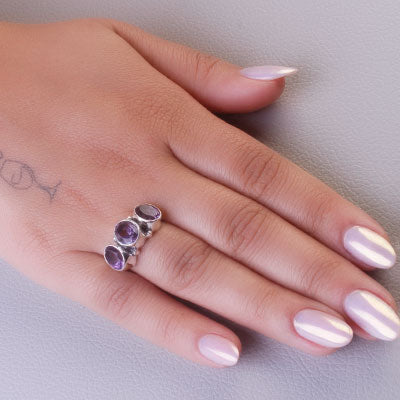Anel de Prata com Ametista - 68092