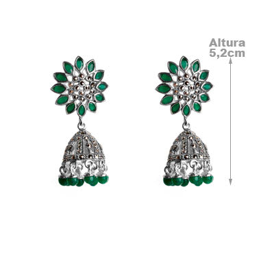 Brinco de Prata Flor com Esmeralda
