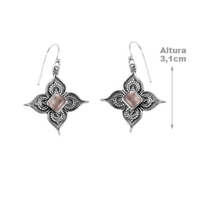 Brinco de Prata com Quartzo Rosa