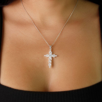 Pingente de Prata Cruz com Zircônia