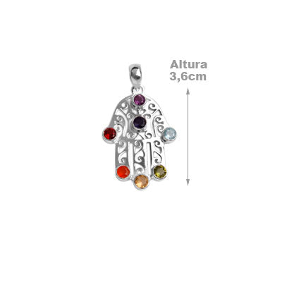 Pingente de Prata Hamsa com Pedras