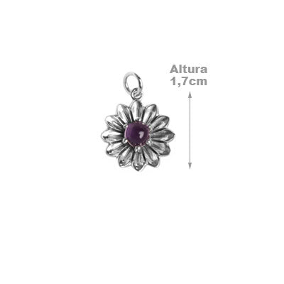Pingente de Prata Flor com Ametista