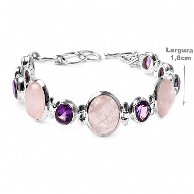 Pulseira de Prata com Quartzo Rosa - 50635
