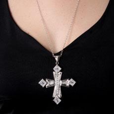Pingente de Prata Cruz com Zircônias