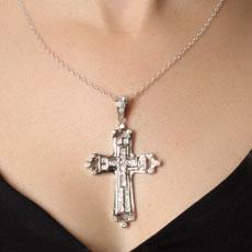 Pingente de Prata Cruz com Zircônias
