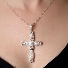 Pingente de Prata Cruz com Zircônias
