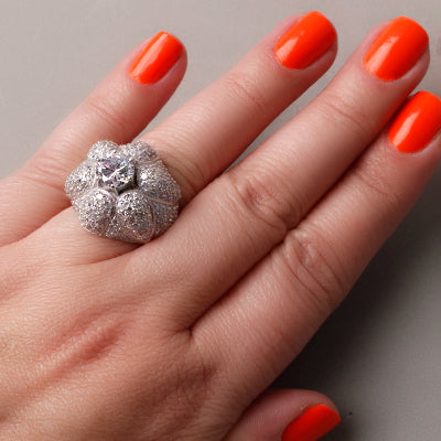 Anel de Prata Flor com Zircônias