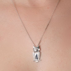 Pingente de Prata Coruja com Zircônias