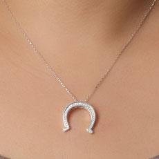 Pingente de Prata Ferradura com Zircônias