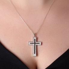 Pingente de Prata Cruz com Zircônia