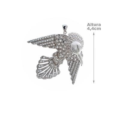 Pingente de Prata Beija-Flor com Zircônia.
