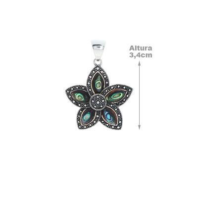 Pingente de Prata Flor com Abalone.