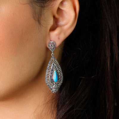 Brinco de Prata com Turquesa e Marcassitas - 34737