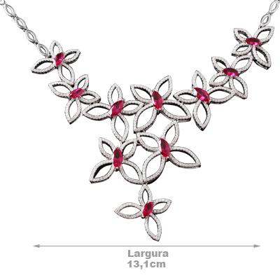 Gargantilha de Prata Borboleta com Zircônias e Banho de Ródio.