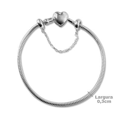 Pulseira para Berloque de prata Memories com Fecho de Coração