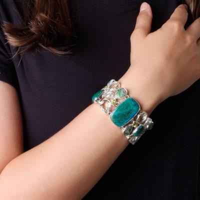 Pulseira de Prata com Sonora Chrysocolla.