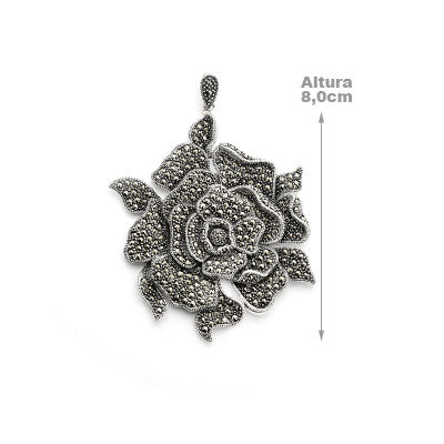 Pingente de Prata Flor com Marcassitas.