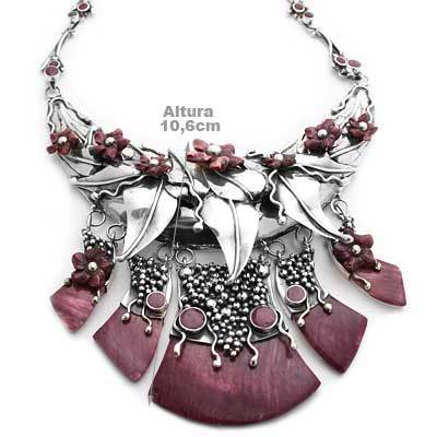 Gargantilha de Prata com Madrepérola Tingida