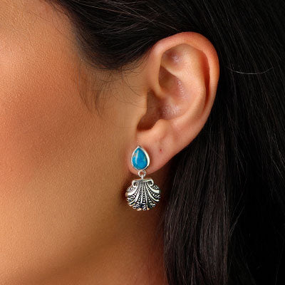 Brinco de Prata Concha com Turquesa - 42493
