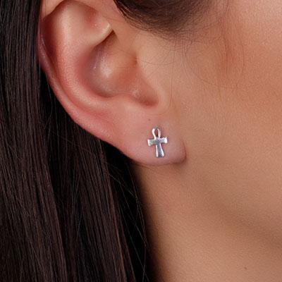 Brinco de Prata Cruz Egípcia