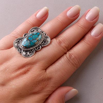 Anel de Prata com Turquesa - 48377