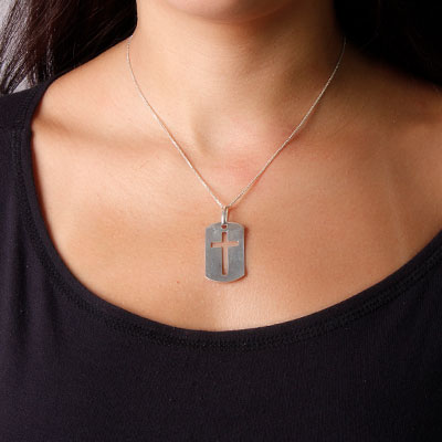 Pingente de Prata Placa com Cruz