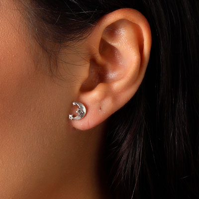 Brinco de Prata Lua e Estrela