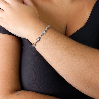 Pulseira de Prata com Quartzo Rosa