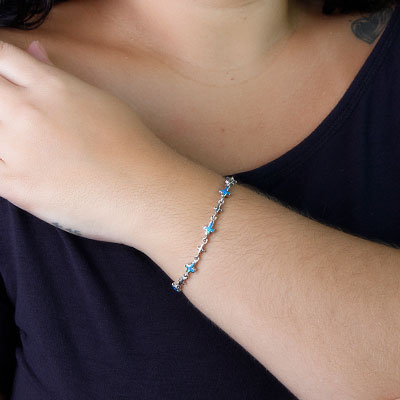 Pulseira de Prata Cruz com Opala - 53854