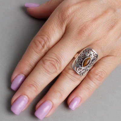 Anel de Prata com Olho de Tigre