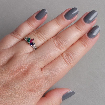 Anel de Prata Coroa com Pedras