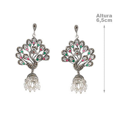 Brinco de Prata Pavão com Pedras