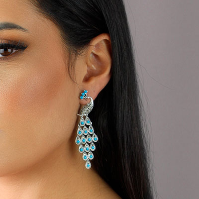 Brinco de Prata Pavão com Marcassitas