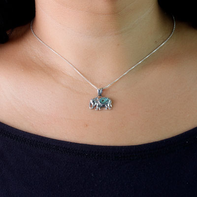 Pingente de Prata Elefante com Abalone