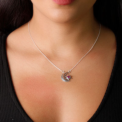 Gargantilha de Prata Lua e Estrela