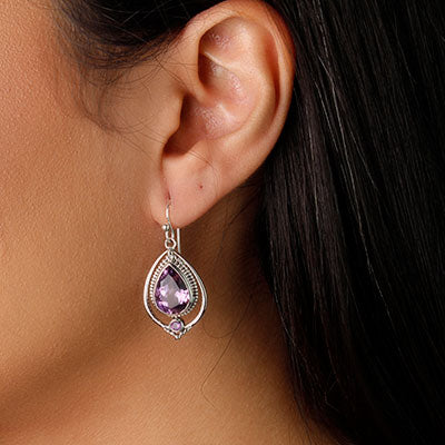 Brinco de Prata com Ametista