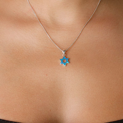 Pingente de Prata Estrela de Davi com Opala