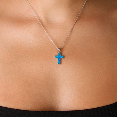 Pingente de Prata Cruz com Opala