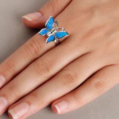 Anel de Prata Borboleta com Opala