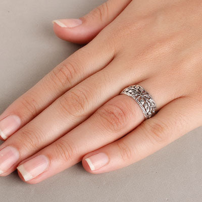 Anel de Prata Folhas