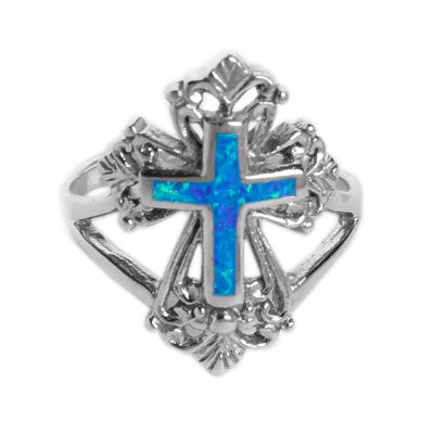 Anel de Prata Cruz com Opala -