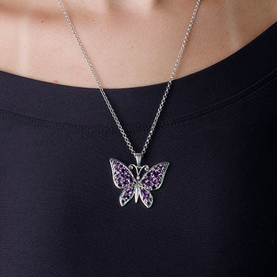 Pingente de Prata Borboleta com Ametista