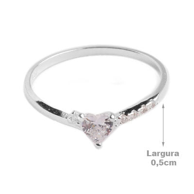 Anel de Prata Coração com Zircônia
