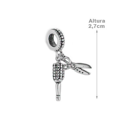 Berloque de Prata Tesoura e Escova