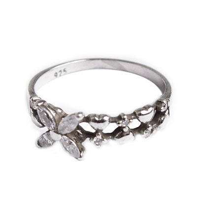 Anel de Prata Flor com Zircônia