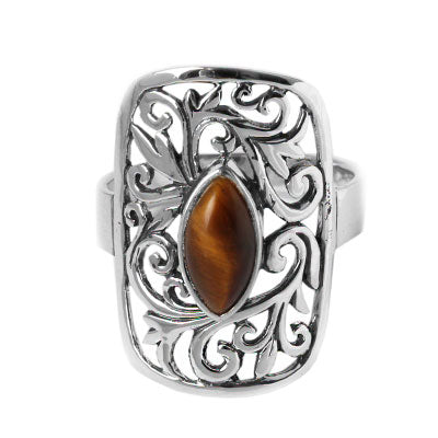 Anel de Prata com Olho de Tigre