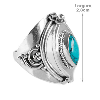 Anel de Prata Relicário com Turquesa