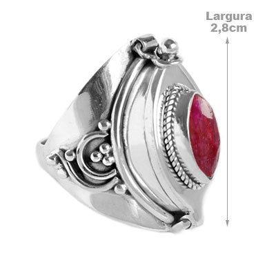 Anel de Prata Relicário com Rubi